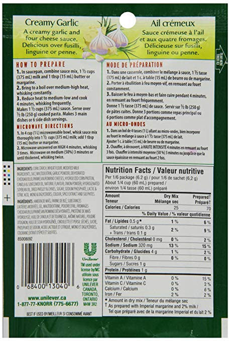 Knorr Pasta Sauce Mix, Creamy Garlic, 37g/1.3 oz., {Imported from Canada}